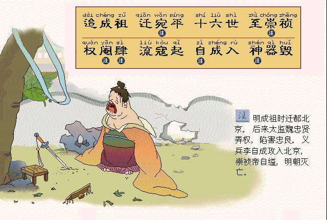 迨成祖，迁宛平。十六世，至崇祯。权阉肆，流寇起。自成入，神器毁。