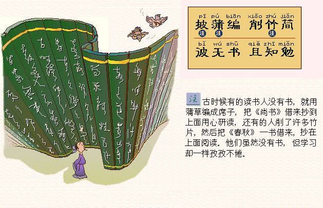 披薄编，削竹简。波无书，且知勉。